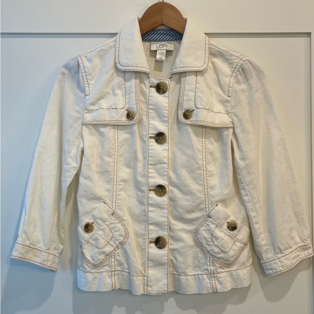 LOFT Cream Button-Front Utility Jacket